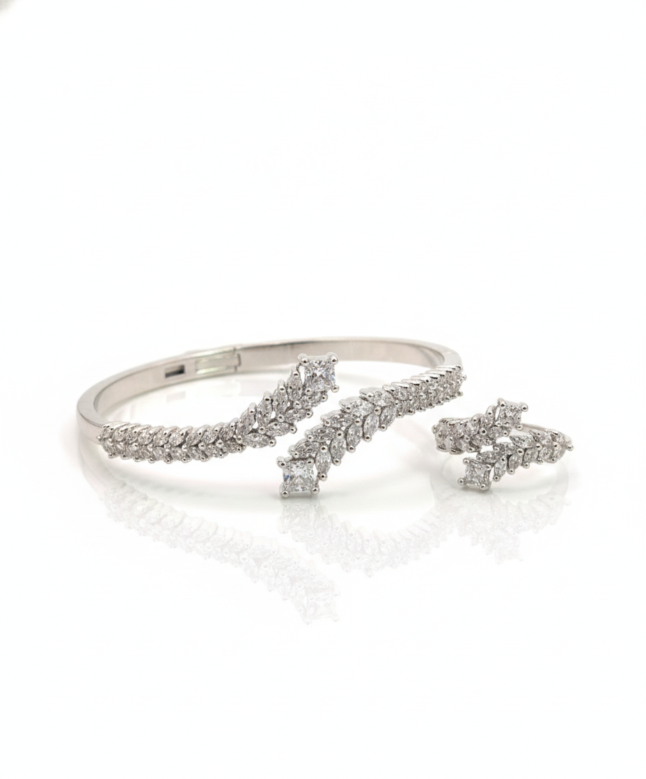 Aura Duo – Bangle & Ring (Zircon Silver)