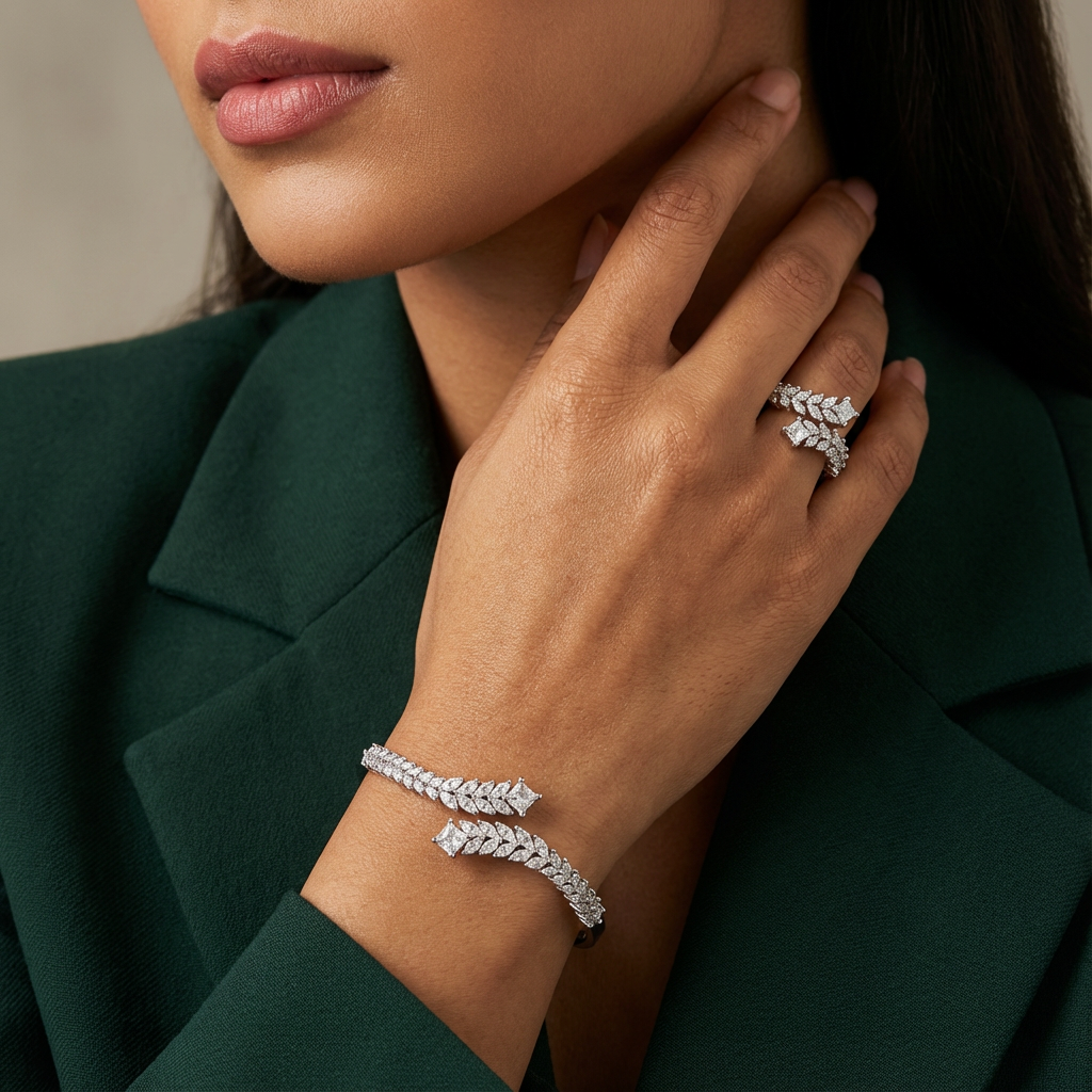 Aura Duo – Bangle & Ring (Zircon Silver)